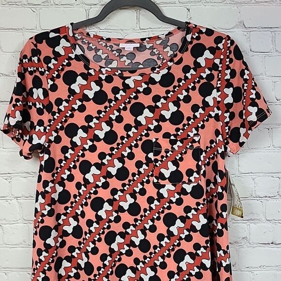 NWT LuLaRoe Disney Carly Dress Minnie Mouse Knit Midi Pocket High Low Casual 6/8 - Picture 2 of 11